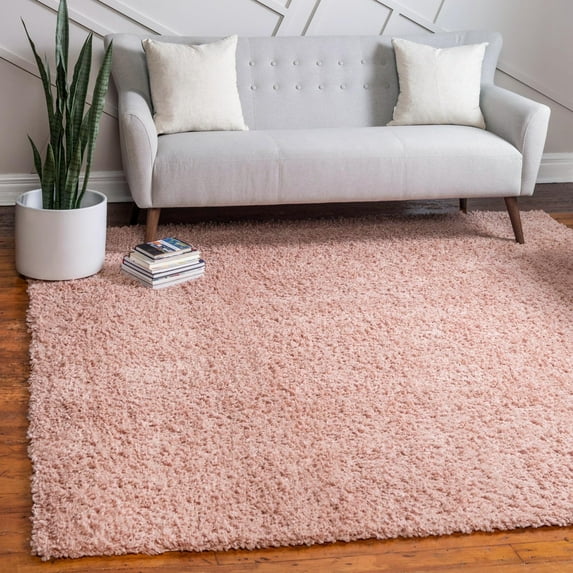 Unique Loom Davos Shag Collection Area Rug - Solid (7' 10" Square Dusty Rose)