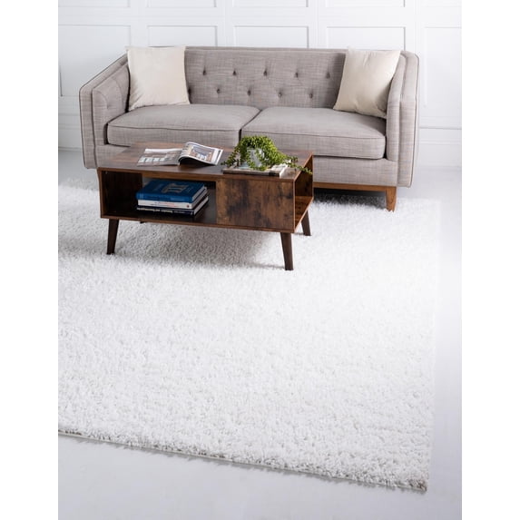 Unique Loom Davos Shag Collection Area Rug - Solid (7' 10" Square White/Ivory)