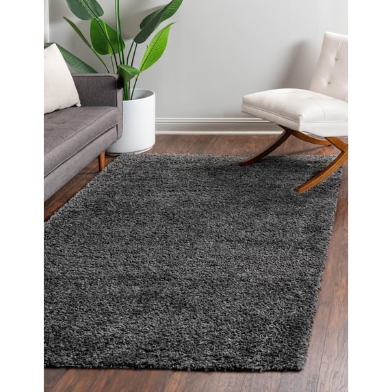 Unique Loom Davos Shag Collection Area Rug - Solid (7' 10" x 10' Rectangle Peppercorn)