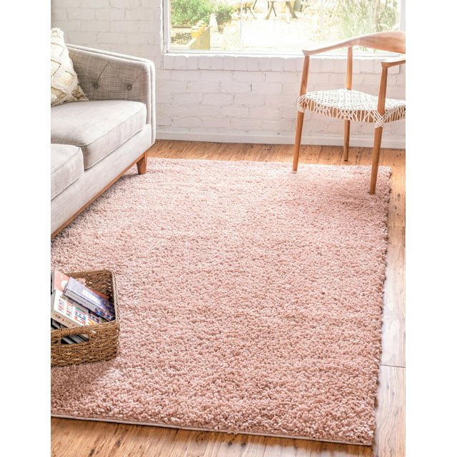 Unique Loom Davos Shag Rug Dusty Rose 7' 10" x 11' Rectangle Solid Comfort Perfect For Living Room Bed Room Dining Room Office