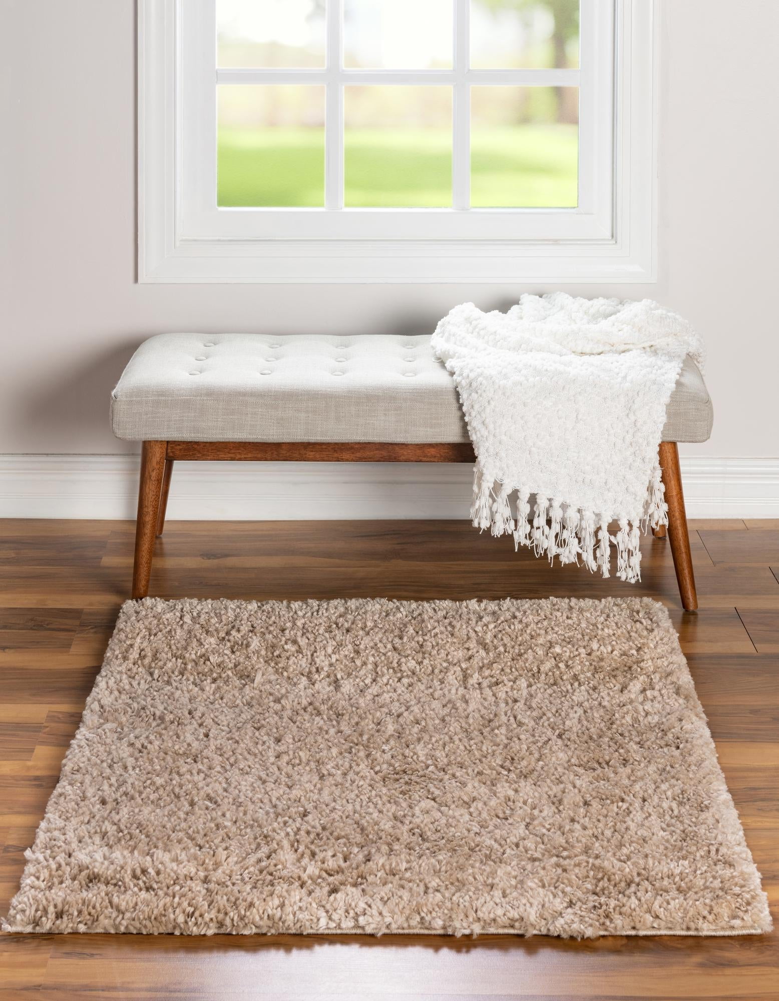 Unique Loom Davos Shag Rug Linen 7' 10" Square Solid Comfort Perfect