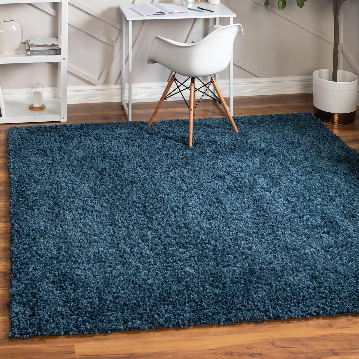 Unique Loom Davos Shag Rug Marine Blue 7' 1" Square Solid Comfort