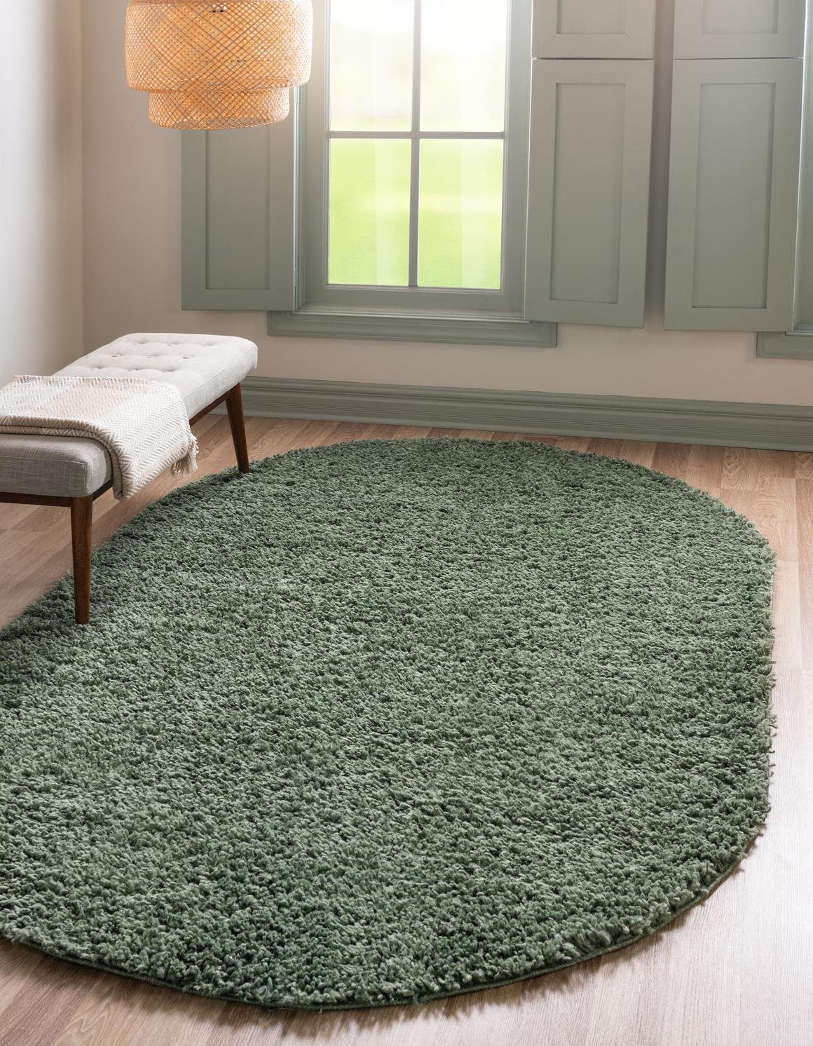Unique Loom Davos Shag Rug Sage 3' 3" x 5' 3" Oval Solid Comfort