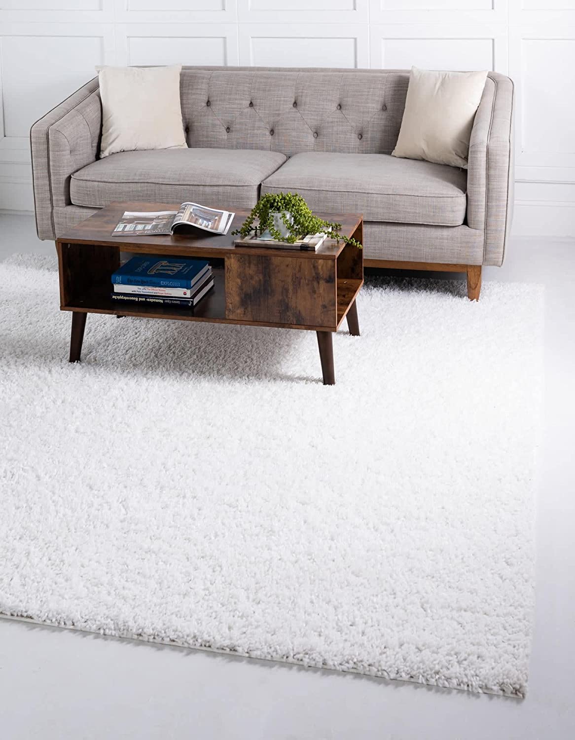 Unique Loom Davos Shag Rug White/Ivory 3' 3" Square Solid Comfort