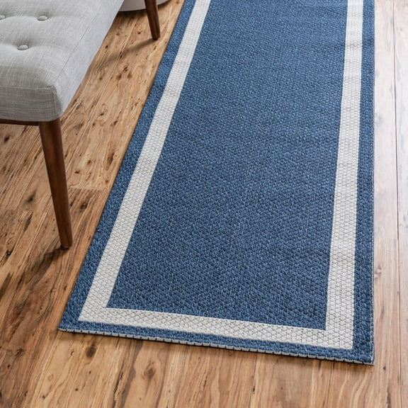 Unique Loom Decatur Collection Area Rug - Border (2' x 7' 10" Runner Navy Blue/Ivory)