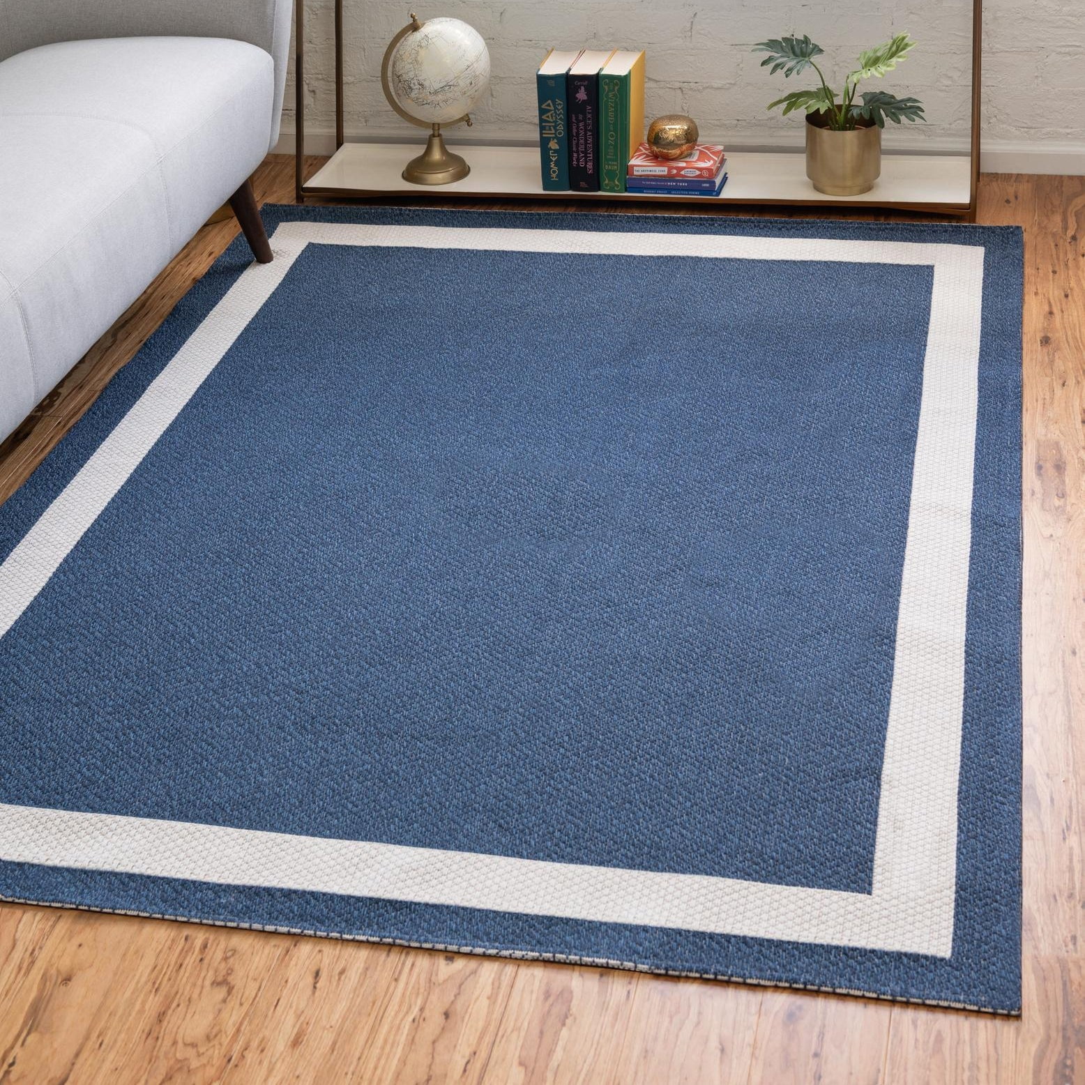 Navy Blue and Ivory Easy Care Flatweave 6' x 9' Area Rug