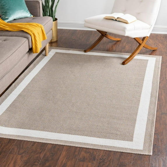 Unique Loom Decatur Collection Area Rug - Border (6' 4" x 9' Rectangle Taupe/Ivory)