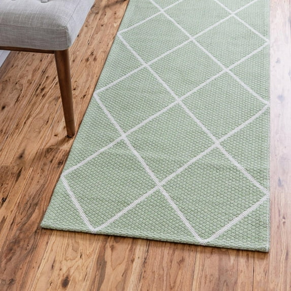 Unique Loom Decatur Collection Area Rug - Diamond (2' x 6' Runner Green/Ivory)