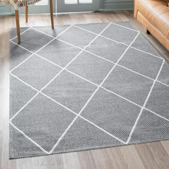 Unique Loom Decatur Collection Area Rug - Diamond (4' 2" x 6' 1" Rectangle Dark Gray/Ivory)