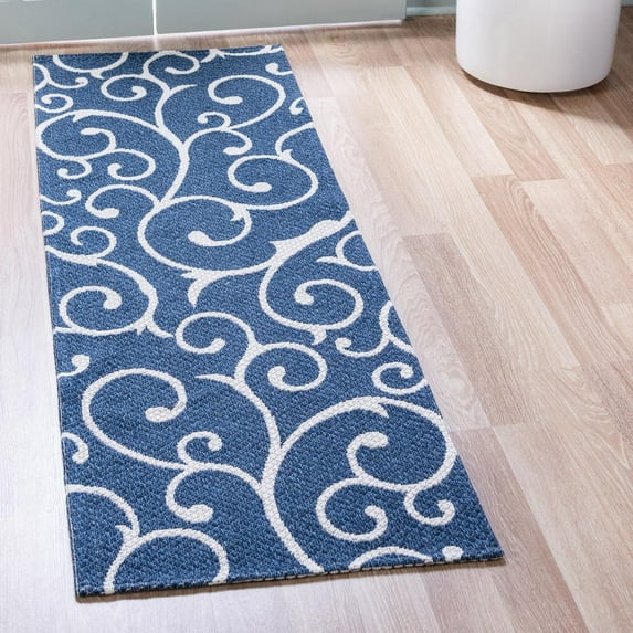 Unique Loom Decatur Collection Area Rug - Scroll (2' x 6' Runner Navy Blue/Ivory)