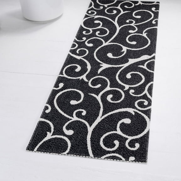 Unique Loom Decatur Collection Area Rug - Scroll (2' x 6' Runner Black/Ivory)