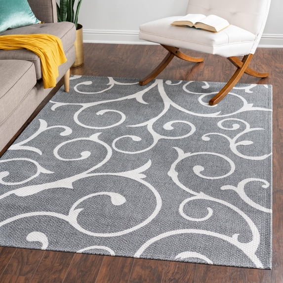 Unique Loom Decatur Collection Area Rug - Scroll (6' 4" x 9' Rectangle Dark Gray/Ivory)