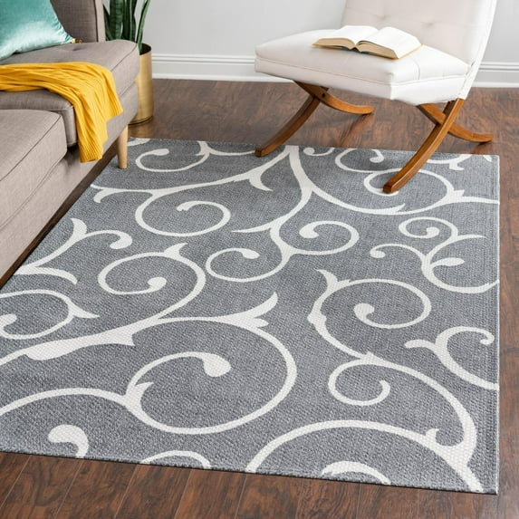 Unique Loom Decatur Collection Area Rug - Scroll (8' 5" x 11' 4" Rectangle Dark Gray/Ivory)