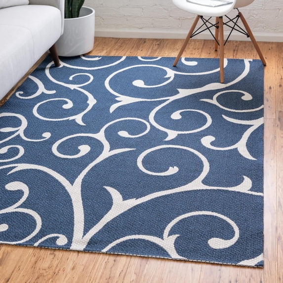 Unique Loom Decatur Collection Area Rug - Scroll (8' 5" x 11' 4" Rectangle Navy Blue/Ivory)