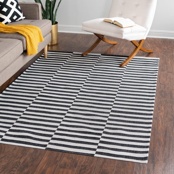 Unique Loom Decatur Collection Area Rug - Striped (2' 2" x 3' 1" Rectangle Black/Ivory)