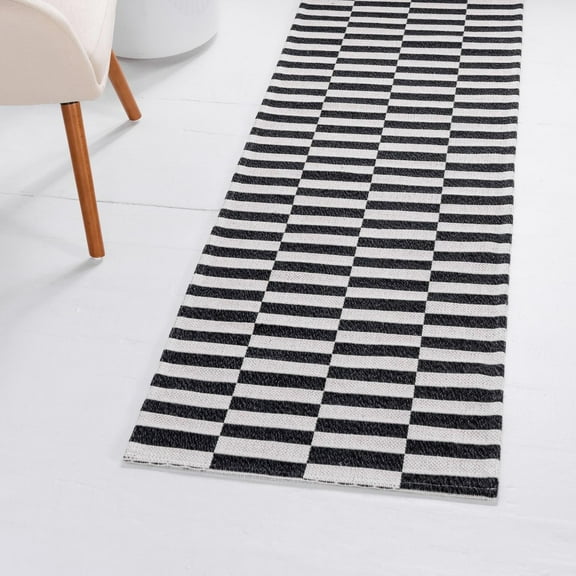 Unique Loom Decatur Collection Area Rug - Striped (2' x 6' Runner Black/Ivory)