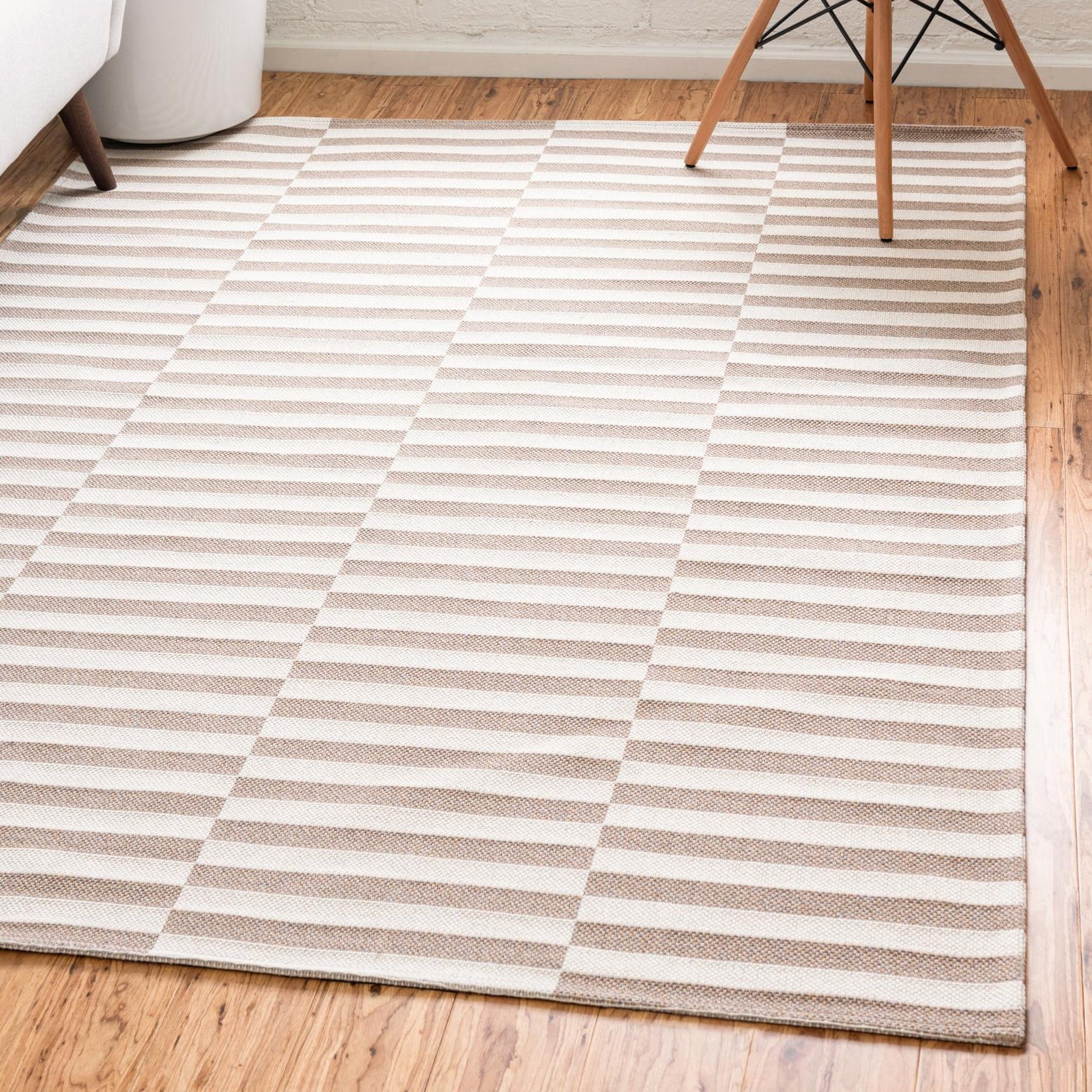 Taupe and Ivory Striped Flatweave Cotton Area Rug