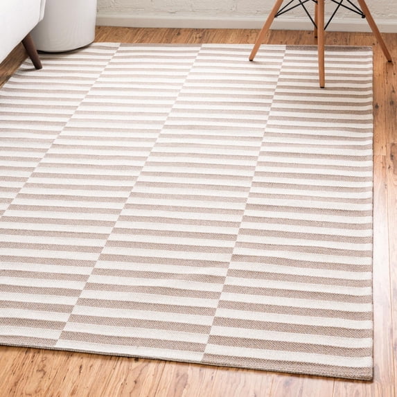 Unique Loom Decatur Collection Area Rug - Striped (7' 5" x 10' Rectangle Taupe/Ivory)