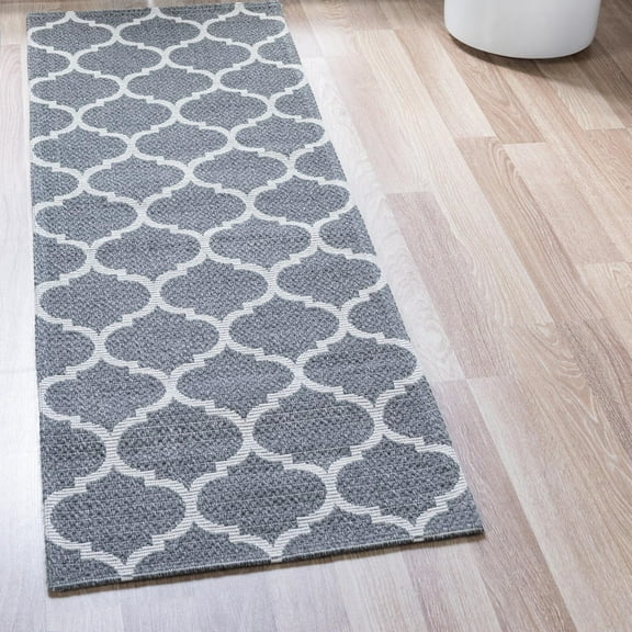 Unique Loom Decatur Collection Area Rug - Trellis (2' x 6' Runner Dark Gray/Ivory)