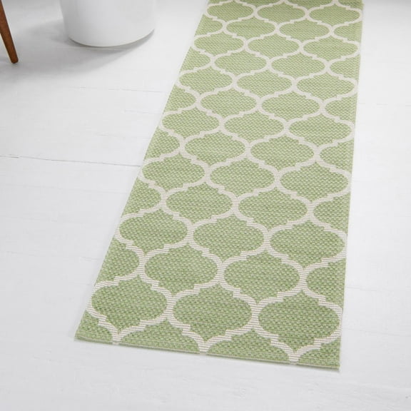 Unique Loom Decatur Collection Area Rug - Trellis (2' x 6' Runner Green/Ivory)