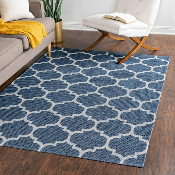 Unique Loom Decatur Collection Area Rug - Trellis (5' x 7' 2" Rectangle Navy Blue/Ivory)