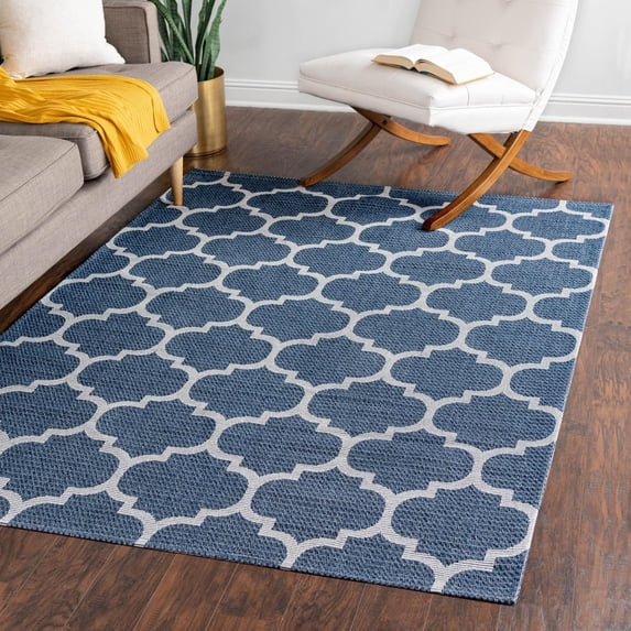 Unique Loom Decatur Collection Area Rug - Trellis (6' 4" x 9' Rectangle Navy Blue/Ivory)