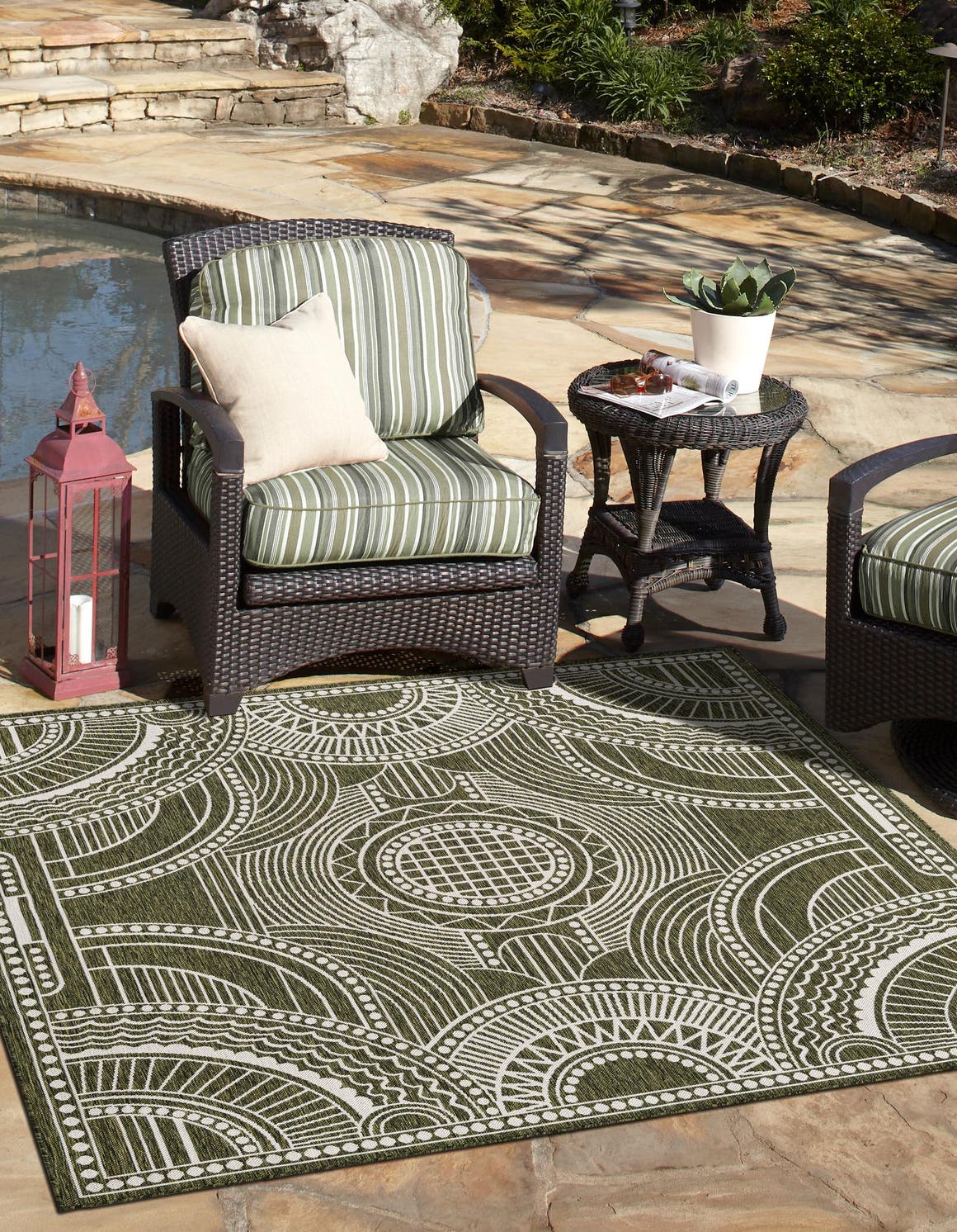 Unique Loom Deco Outdoor Traditional Rug 10' 0 x 10' 0 Square Green