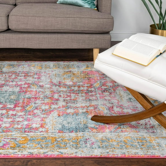 Unique Loom Paragon Collection Area Rug - Decorah (7' 1" x 10' Rectangle Pink/Blue)