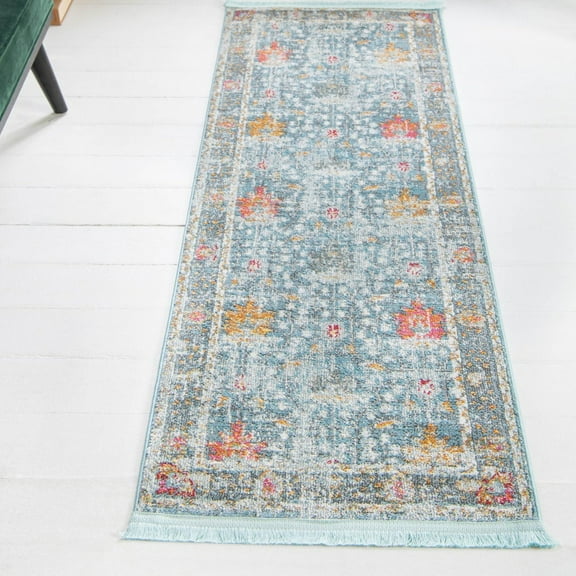 Unique Loom Paragon Collection Area Rug - Decorah (2' 7" x 10' Runner Blue/Ivory)