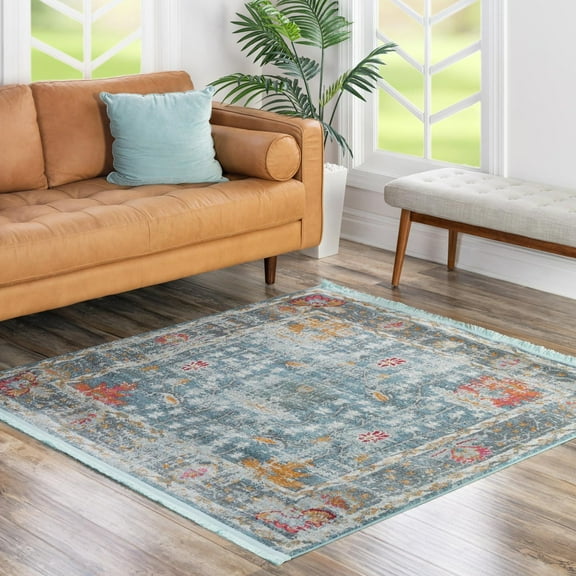 Unique Loom Paragon Collection Area Rug - Decorah (8' 2" Square Blue/Ivory)