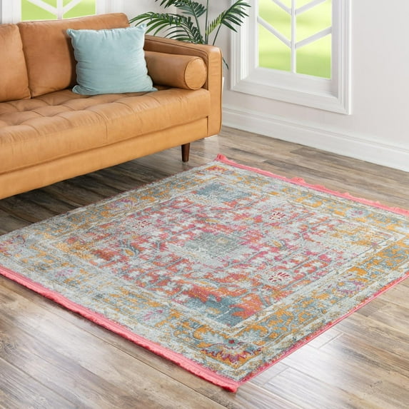 Unique Loom Paragon Collection Area Rug - Decorah (8' 2" Square Pink/Blue)