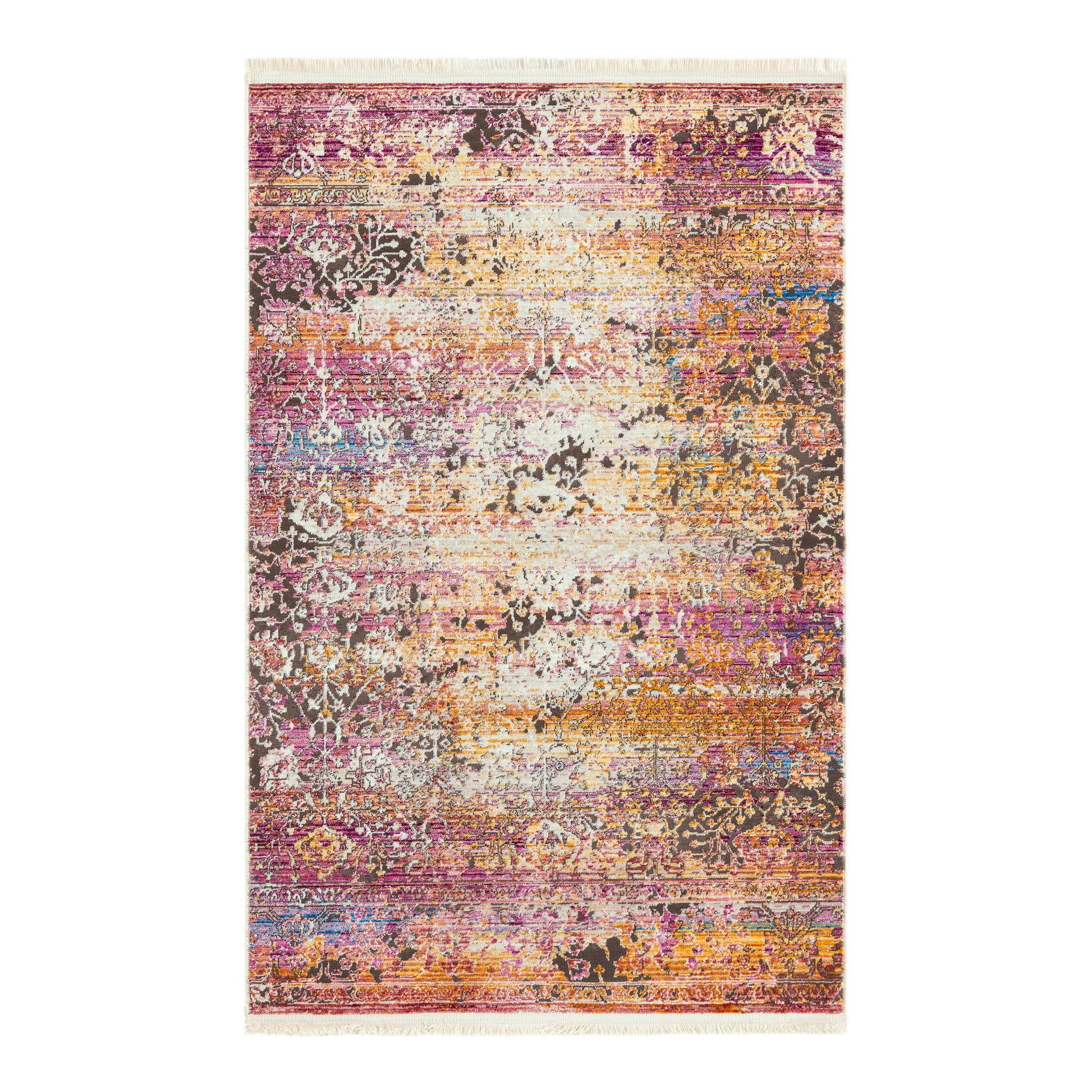 Light Blue Floral Rectangular Easy Care Synthetic Rug
