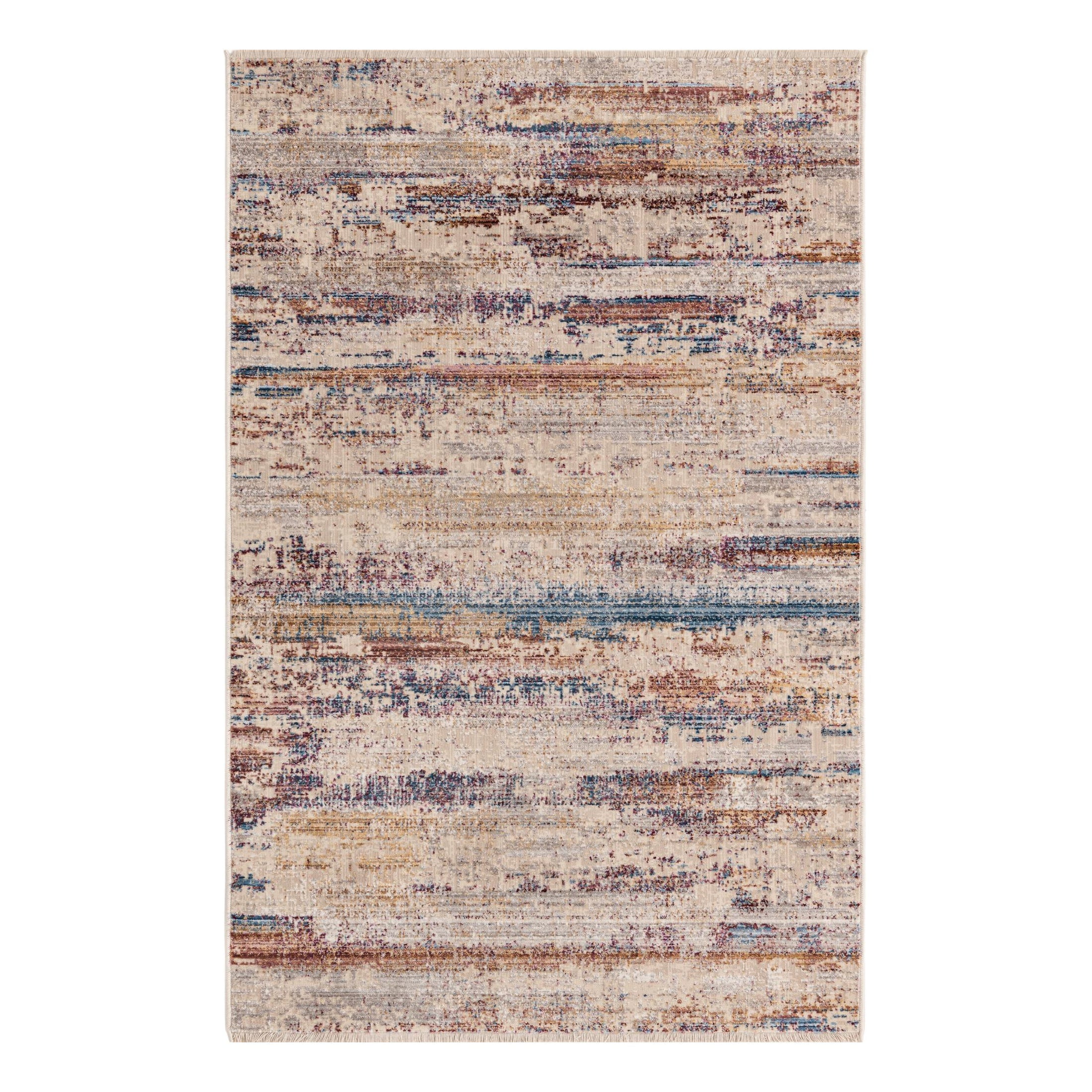 Rectangular Blue Abstract Stain-Resistant Synthetic Rug