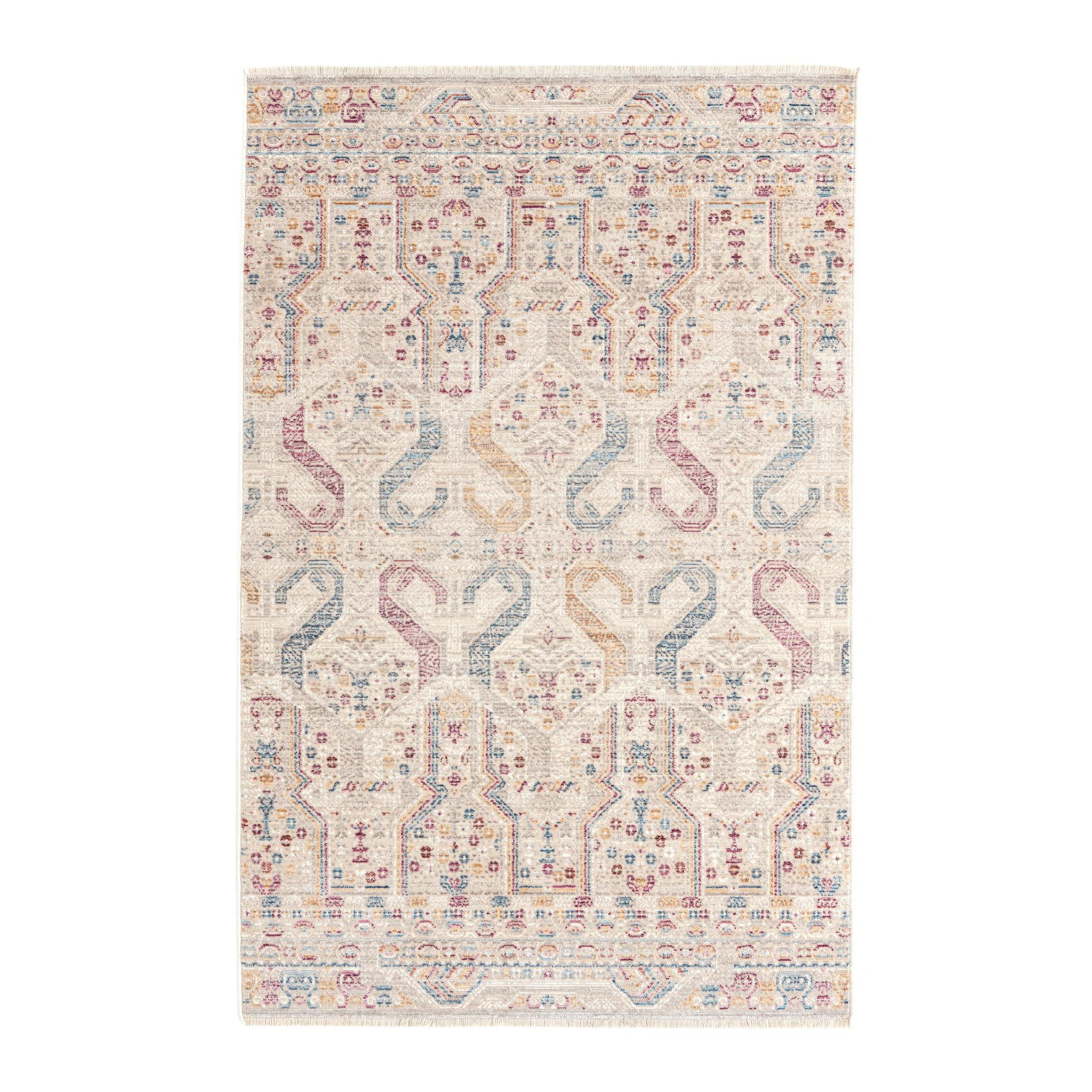 Ivory Geometric Easy-Care Rectangular Synthetic Rug 3x5