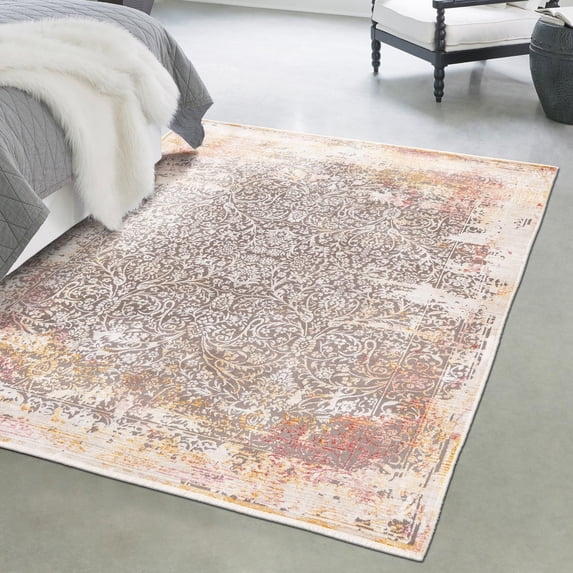 Unique Loom Deepa Collection Area Rug - Emblem (6' x 8' 9" Rectangle Gray/Ivory)