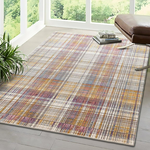 Unique Loom Deepa Collection Area Rug - Gingham (2' x 3' Rectangle Multi/Blue)