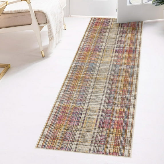 Unique Loom Deepa Collection Area Rug - Gingham (2' x 8' Runner Multi/Blue)