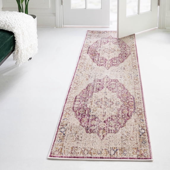 Unique Loom Deepa Collection Area Rug - Regalia (2' x 8' Runner Lavender/Beige)