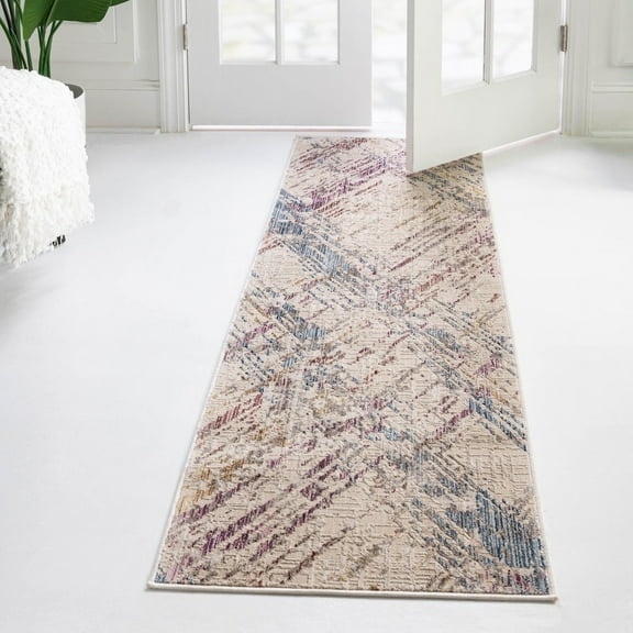 Unique Loom Deepa Collection Area Rug - Rhombus (2' x 6' Runner Ivory and Gray/Blue)