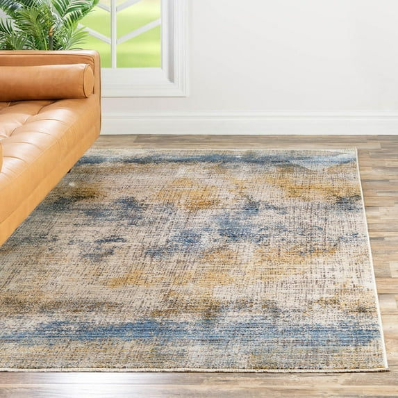 Unique Loom Deepa Collection Area Rug - Whane (5' 3" x 7' 9" Rectangle Blue Ivory/Yellow)