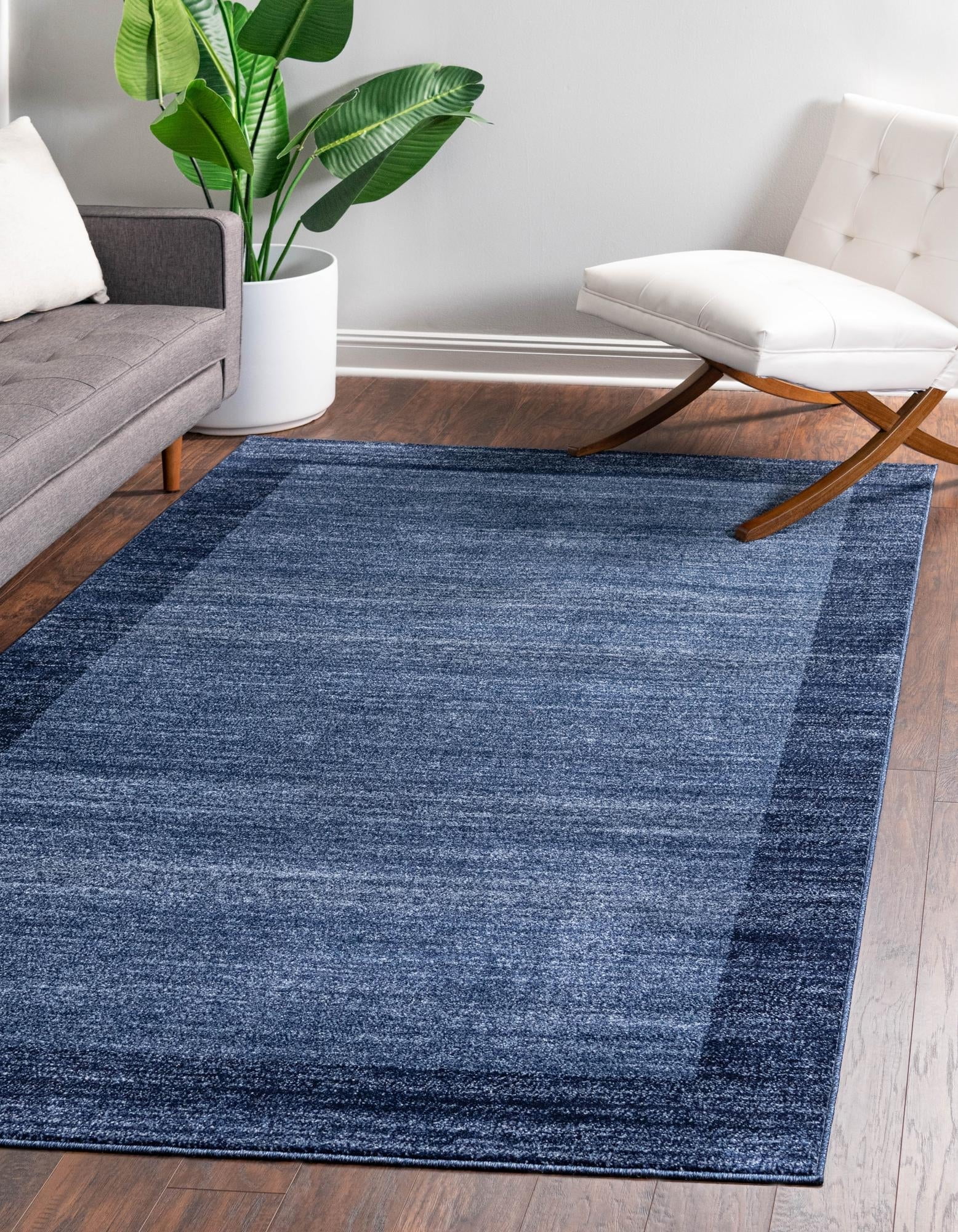 Navy Blue Rectangular Tufted Synthetic Indoor Area Rug
