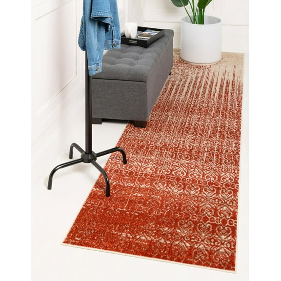 Unique Loom Del Mar Collection Area Rug - Jennifer (2' x 6' Runner Red/Beige)