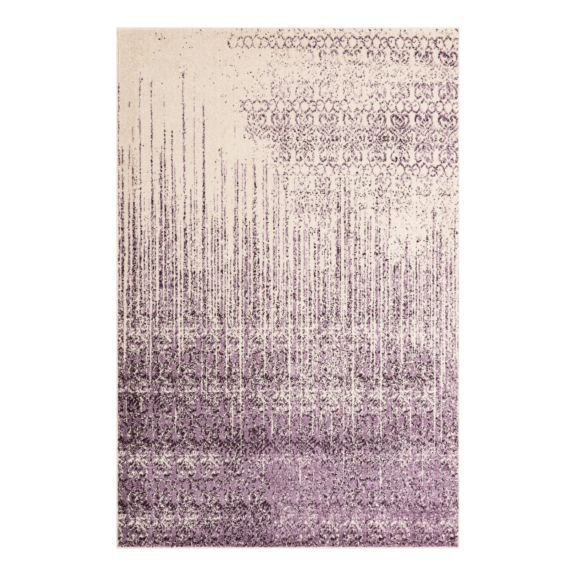 Purple and Ivory Low Pile Reversible Area Rug