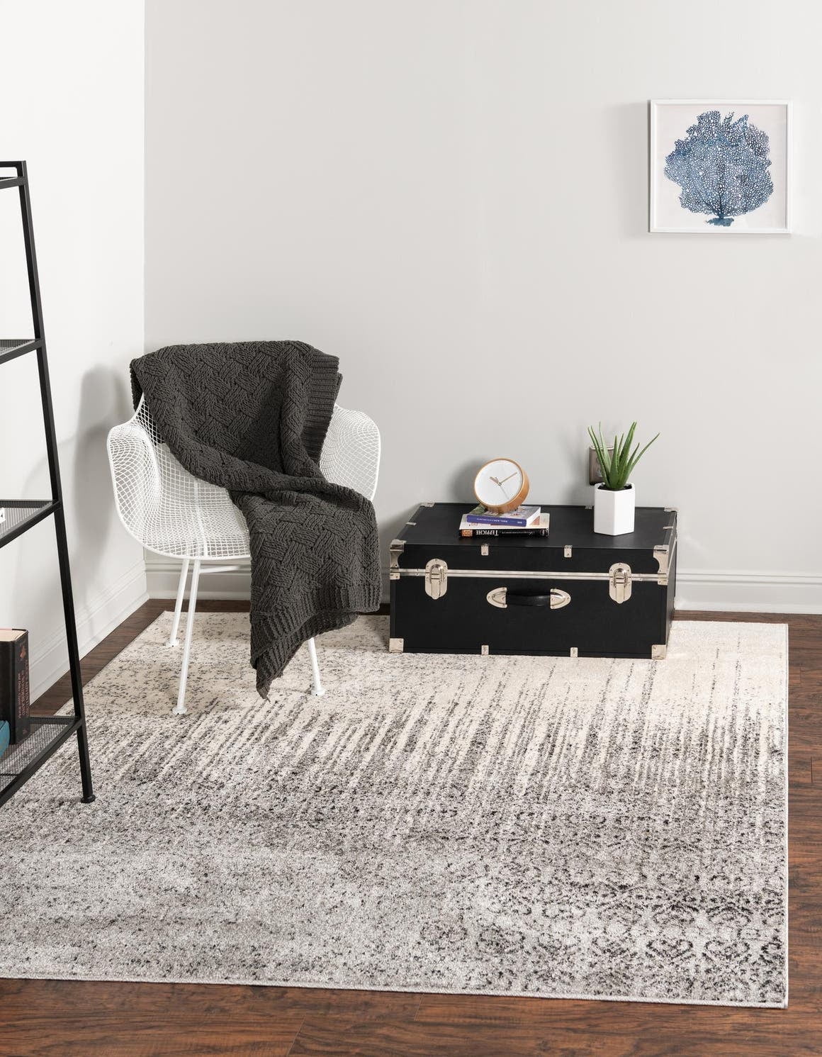 Gray Tufted Stain-Resistant Square Synthetic Area Rug