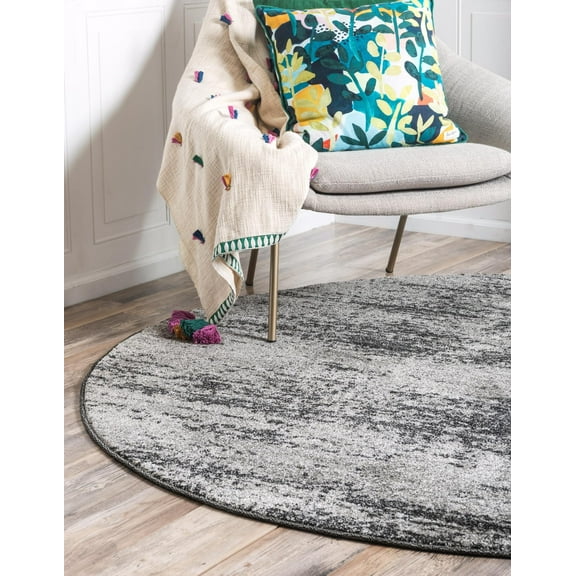 Unique Loom Del Mar Collection Area Rug - Lucille (3' 3" Round Dark Gray/Ivory)