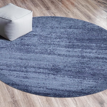 Unique Loom Del Mar Collection Area Rug - Lucille (4' 1" Round Navy Blue/Ivory)