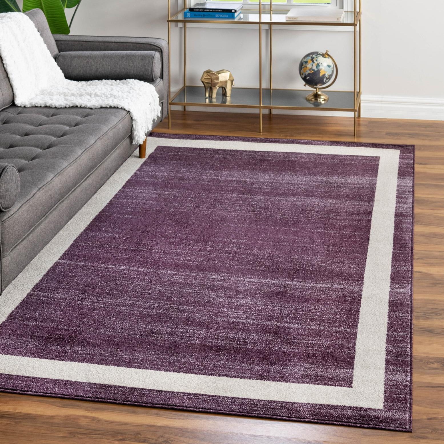 Violet Ivory Rectangular Tufted Synthetic Easy-Care Rug