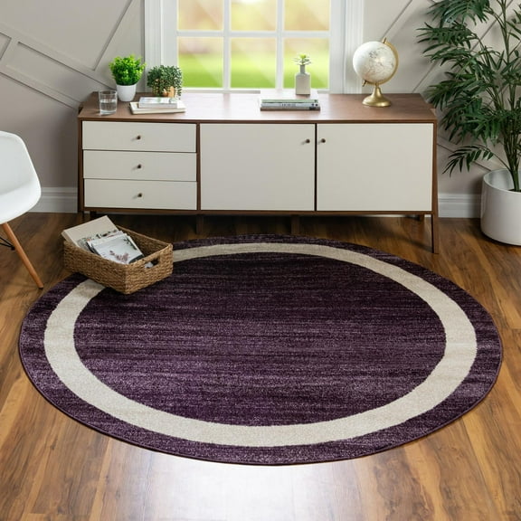 Unique Loom Del Mar Collection Area Rug - Maria (4' 1" Round Violet/Ivory)