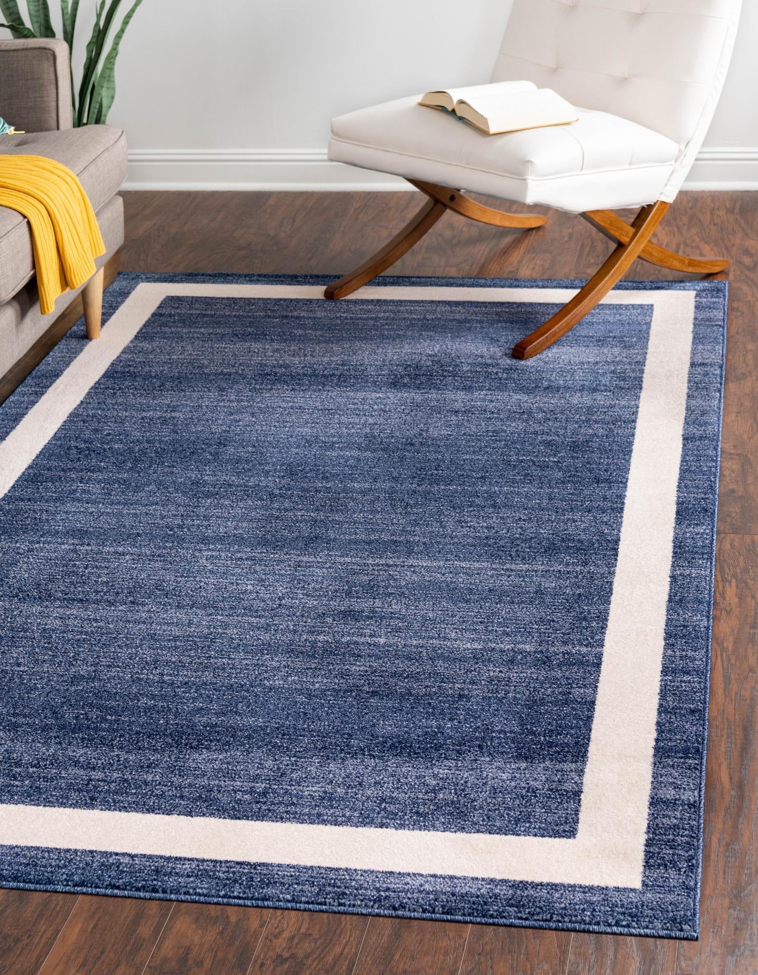 Navy Blue Rectangular Stain-Resistant Synthetic Area Rug