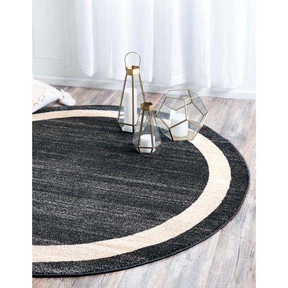 Unique Loom Del Mar Collection Area Rug - Maria (6' 1" Round Black/Ivory)